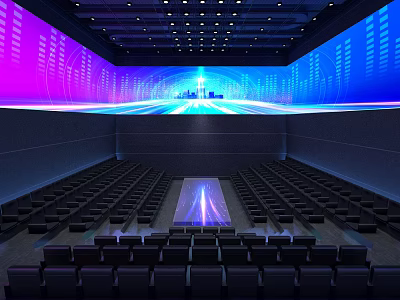 School Modern Auditorium Featuring Large LED Screen Colorful Lighting And Seating Rows 3d model