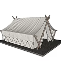 Classic Camping Tent With Wooden Poles And White Canvas Canopy Design