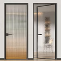 Modern Glass Doors With Vertical Stripes And Black Frames Open Interior View 3d model