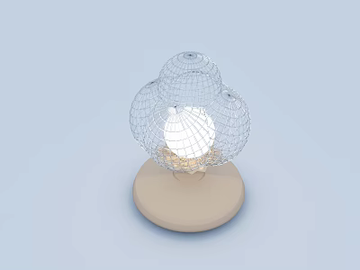 Illuminated Table Lamp With Three Wireframe Spherical Shades And Beige Base On Light Blue Background 3d model