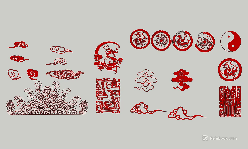 Chinese Traditional Wall Decor With Dragon Motifs Cloud Patterns And Circular Ornaments 3d model 