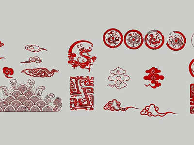 Chinese Traditional Wall Decor With Dragon Motifs Cloud Patterns And Circular Ornaments 3d model