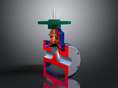 Mechanical Valve Assembly With Colorful Green Red Blue And Metallic Components 3d model