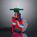 Mechanical Valve Assembly With Colorful Green Red Blue And Metallic Components