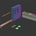 Functional Furniture Set Including Blue Locker Wooden Bench Stainless Steel Sink Counter And Hanger