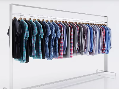 Assorted Colorful Shirts Hanging On Metal Rack With Various Styles And Designs 3d model