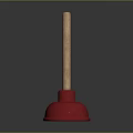 Red Rubber Plunger With Wooden Handle For Home Bathroom Cleaning Tools