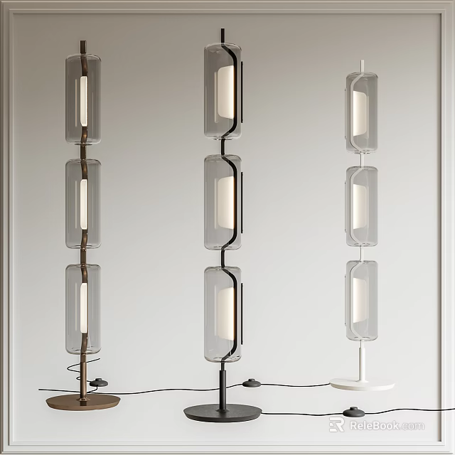 Modern Floor Lamps With Rectangular Transparent Shades And Black White Metal Frames 3d model 