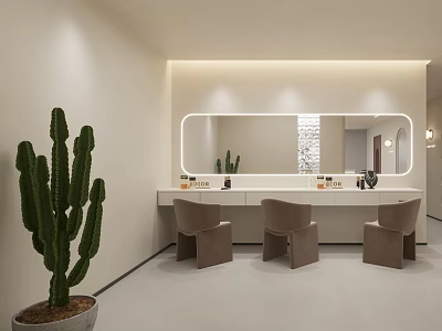 Modern Minimalist Dressing Table With Large LED Light Mirror And Comfortable Upholstered Chairs For Beauty Room 3d model