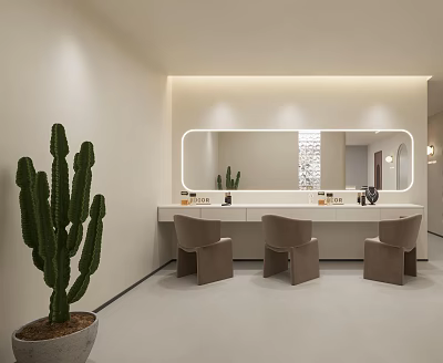 Modern Minimalist Dressing Table With Large LED Light Mirror And Comfortable Upholstered Chairs For Beauty Room 3d model
