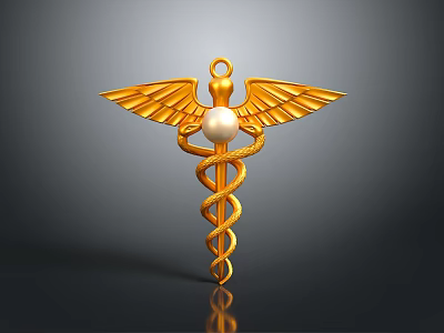 Fashionable Golden Clothing Accessory With Wing Design And Pearl Center Caduceus Inspired Brooch 3d model