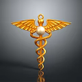 Fashionable Golden Clothing Accessory With Wing Design And Pearl Center Caduceus Inspired Brooch