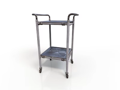 Simple Metal Two Tier Utility Cart With Handles And Mobile Rolling Wheels 3d model