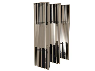 Modern Decorative Partition With Metal Frame Black Vertical Strips And Multiple Panels For Home Interior 3d model