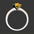 Elegant Silver Ring With Yellow Floral Gemstone Diamond Accents And Enamel Stripes