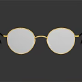 Round Eyeglasses With Gold Frame And Brown Temple Arms On Reflective Black Surface