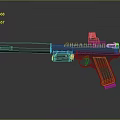 Detailed Modern Tactical Black Handgun With Long Barrel Red Accent