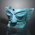 Ancient Bronze Mask Sculpture With Unique Facial Features And Cultural Design