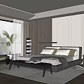 Modern Bedroom Interior With Large Bed Bench Floor to Ceiling Window and Wooden Floor