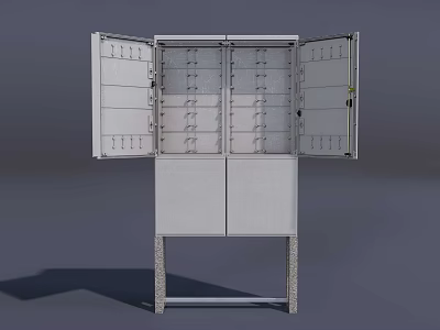 Industrial Metal Cabinet With Open Doors Multiple Shelves And Stable Leg Stand 3d model
