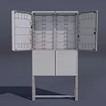 Industrial Metal Cabinet With Open Doors Multiple Shelves And Stable Leg Stand