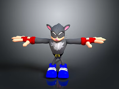 Gray Cartoon Character With Red Arm Bands Blue Shoes And Open Arms Pose 3d model