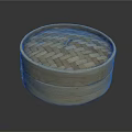 Traditional Bamboo Steamer With Woven Lid Round Shape And Wooden Body