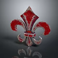 Ornamental Carving Red And Silver Metal Fleur De Lis With Distressed Vintage Texture