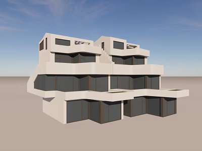 Modern White Building With Geometric Structure Multiple Floors Large Windows And Balconies 3d model