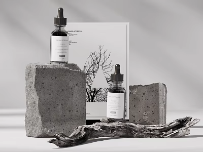 Decorative Ornament Set With Glass Bottles Concrete Blocks Driftwood Branches And Tree Branch Art 3d model