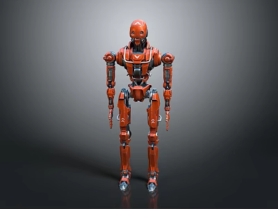 Red Sci Fi Robot With Mechanical Structure Standing In Studio Light 3d model