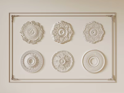 Cream Background Decorative Frame Featuring Various Intricate Ceiling Medallion Patterns 3d model