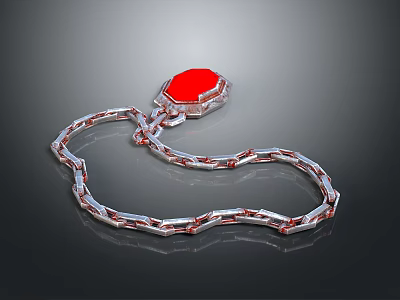 Fashionable Daily Life Accessory Necklace With Red Gemstone Pendant And Silver Chain 3d model