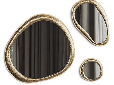 Set of Three Irregular Gold Framed Mirrors For Modern Interior Decor 3d model