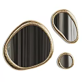 Set of Three Irregular Gold Framed Mirrors For Modern Interior Decor 3d model