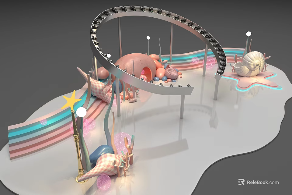 Vibrant Kids Playground Design Featuring Shell Decorations Rainbow Waves And Star Lighting 3d model 