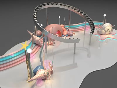 Vibrant Kids Playground Design Featuring Shell Decorations Rainbow Waves And Star Lighting 3d model