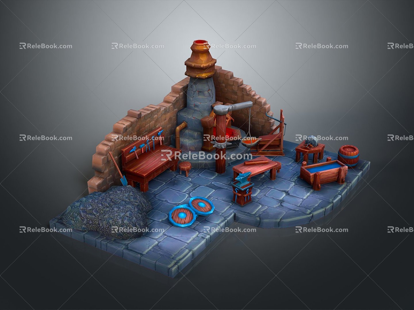 Blacksmith Blacksmith's Shop Forging Blacksmith's Shop Forging Cartoon Blacksmith 3d model