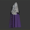 Traditional Dark Gray Cape With White Blue Striped Sleeves And Purple Black Skirt