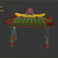 Traditional Colorful Pavilion With Green Tile Roof Red Decorative Corners And Ornamental Ball