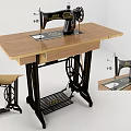 Vintage Industrial Sewing Machine on Wooden Workbench with Drawer and Metal Frame