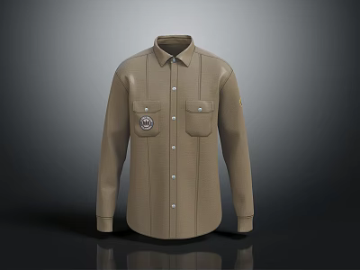Brown Long Sleeve Shirt With Chest Pockets And Left Chest Badge 3d model