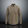 Brown Long Sleeve Shirt With Chest Pockets And Left Chest Badge
