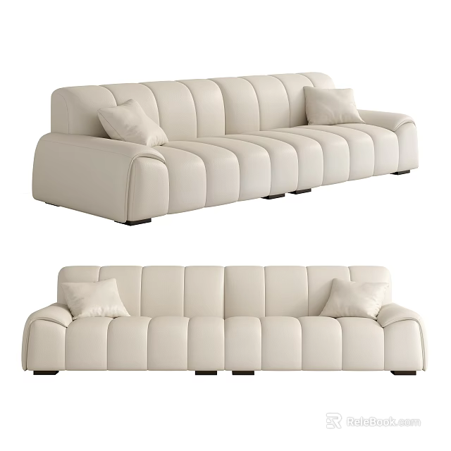 White Modern Multi-seat Sofa with Soft Cushions and Minimalist Design 3d model 