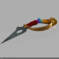 Fantasy Dagger Weapon With Orange Guard Red Wrapping Blue Blade And Decorative Accents