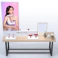 Modern Display Cabinets With Digital Screens And Skincare Products On Counter