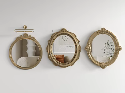Three Elegant Vintage Gold Framed Ornate Mirrors Wall Mounted Reflecting Decorative Elements 3d model