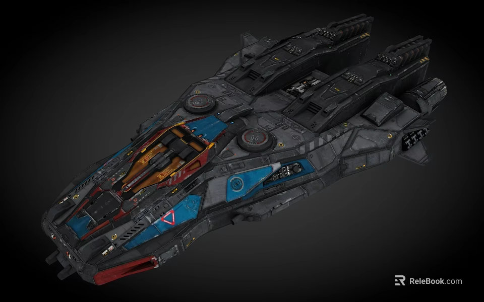 Sci Fi Spaceship With Detailed Exterior Blue Red Gray Colors Engine Sections And Futuristic Design 3d model 