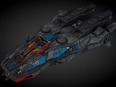 Sci Fi Spaceship With Detailed Exterior Blue Red Gray Colors Engine Sections And Futuristic Design 3d model