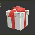 Household Decorative White Gift Box With Red Bow Ribbon And Gold Lines On Dark Background